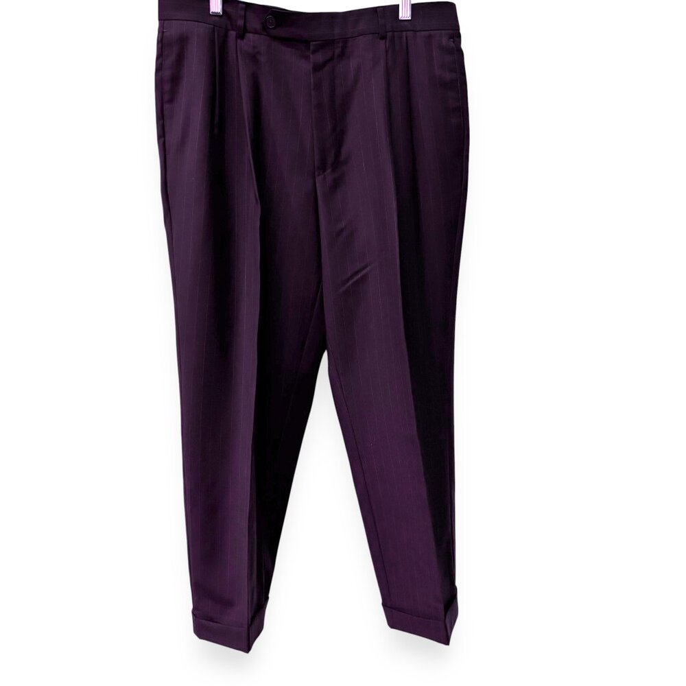 34x26 Oscar De La Renta Navy Pinstripe Wool Pants Pleated Cuffed Old‎ Money